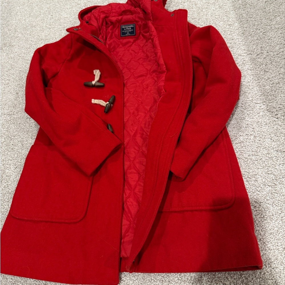 Abercrombie & Fitch Red Pea Coat with Toggle Closures